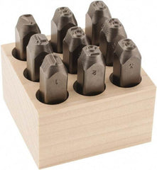 C.H. Hanson - 9 Piece, 3/8" Character Steel Stamp Set - Figures, Low Stress Round Face Full - Caliber Tooling