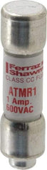 Ferraz Shawmut - 600 VAC/VDC, 1 Amp, Fast-Acting General Purpose Fuse - Clip Mount, 1-1/2" OAL, 100 at DC, 200 at AC kA Rating, 13/32" Diam - Caliber Tooling