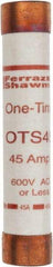 Ferraz Shawmut - 300 VDC, 600 VAC, 45 Amp, Fast-Acting General Purpose Fuse - Clip Mount, 5-1/2" OAL, 20 at DC, 50 at AC kA Rating, 1-1/16" Diam - Caliber Tooling