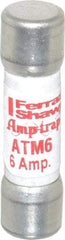 Ferraz Shawmut - 600 VAC/VDC, 6 Amp, Fast-Acting General Purpose Fuse - Clip Mount, 1-1/2" OAL, 100 at AC/DC kA Rating, 13/32" Diam - Caliber Tooling