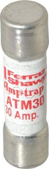 Ferraz Shawmut - 600 VAC/VDC, 30 Amp, Fast-Acting Midget Fuse - Clip Mount, 1-1/2" OAL, 100 at AC/DC kA Rating, 13/32" Diam - Caliber Tooling