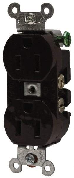 Hubbell Wiring Device-Kellems - 125 VAC, 15 Amp, 5-15R NEMA Configuration, Brown, Specification Grade, Self Grounding Duplex Receptacle - 1 Phase, 2 Poles, 3 Wire, Flush Mount - Caliber Tooling