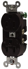 Hubbell Wiring Device-Kellems - 125 VAC, 15 Amp, 5-15R NEMA Configuration, Brown, Specification Grade, Self Grounding Duplex Receptacle - 1 Phase, 2 Poles, 3 Wire, Flush Mount - Caliber Tooling