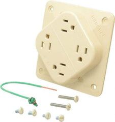 Hubbell Wiring Device-Kellems - 125 VAC, 15 Amp, 5-15R NEMA Configuration, Ivory, Specification Grade, Self Grounding Fourplex Receptacle - 1 Phase, 2 Poles, 3 Wire, Flush Mount, Impact Resistant - Caliber Tooling