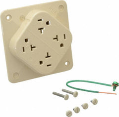 Hubbell Wiring Device-Kellems - 125 VAC, 20 Amp, 5-20R NEMA Configuration, Ivory, Specification Grade, Self Grounding Fourplex Receptacle - 1 Phase, 2 Poles, 3 Wire, Flush Mount, Impact Resistant - Caliber Tooling