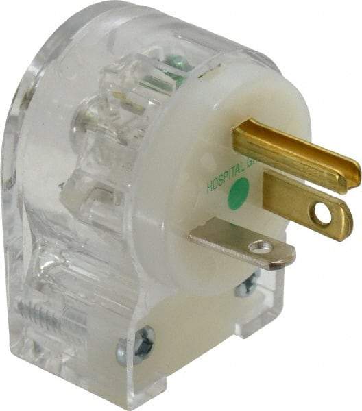 Hubbell Wiring Device-Kellems - 125 VAC, 20 Amp, 5-20P NEMA, Angled, Self Grounding, Hospital Grade Plug - 2 Pole, 3 Wire, 1 Phase, 1 hp, Nylon, Clear - Caliber Tooling