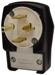 Hubbell Wiring Device-Kellems - 250 VAC, 30 Amp, 15-30P NEMA, Angled, Self Grounding, Commercial, Industrial Grade Plug - 3 Pole, 4 Wire, 3 Phase, 3 hp, Nylon, Black, White - Caliber Tooling