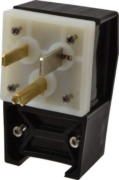 Hubbell Wiring Device-Kellems - 125 VAC, 50 Amp, 5-50P NEMA, Angled, Self Grounding, Commercial, Industrial Grade Plug - 2 Pole, 3 Wire, 1 Phase, 2 hp, Nylon, Black, White - Caliber Tooling