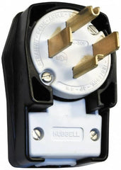 Hubbell Wiring Device-Kellems - 125/250 VAC, 30 Amp, 14-30P NEMA, Angled, Self Grounding, Commercial, Industrial Grade Plug - 3 Pole, 4 Wire, 1 Phase, 2 hp, Nylon, Black, White - Caliber Tooling