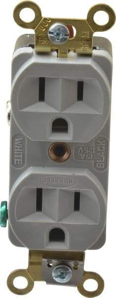 Hubbell Wiring Device-Kellems - 125 VAC, 15 Amp, 5-15R NEMA Configuration, Gray, Industrial Grade, Self Grounding Duplex Receptacle - 1 Phase, 2 Poles, 3 Wire, Flush Mount, Corrosion, Heat and Impact Resistant - Caliber Tooling