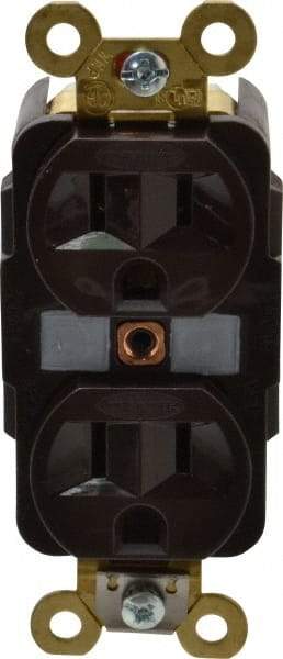 Hubbell Wiring Device-Kellems - 125 VAC, 15 Amp, 5-15R NEMA Configuration, Brown, Specification Grade, Self Grounding Duplex Receptacle - 1 Phase, 2 Poles, 3 Wire, Flush Mount, Corrosion, Heat and Impact Resistant - Caliber Tooling