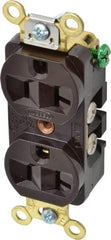 Hubbell Wiring Device-Kellems - 125 VAC, 20 Amp, 5-20R NEMA Configuration, Brown, Industrial Grade, Self Grounding Duplex Receptacle - 1 Phase, 2 Poles, 3 Wire, Flush Mount, Corrosion, Heat and Impact Resistant - Caliber Tooling