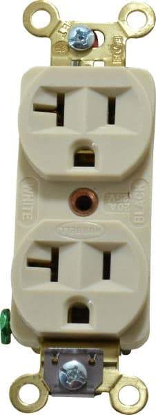 Hubbell Wiring Device-Kellems - 125 VAC, 20 Amp, 5-20R NEMA Configuration, Ivory, Industrial Grade, Self Grounding Duplex Receptacle - 1 Phase, 2 Poles, 3 Wire, Flush Mount, Corrosion, Heat and Impact Resistant - Caliber Tooling