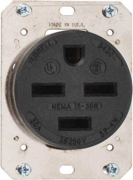 Hubbell Wiring Device-Kellems - 250 VAC, 30 Amp, 15-30R NEMA Configuration, Brown, Industrial Grade, Self Grounding Single Receptacle - 3 Phase, 3 Poles, 4 Wire, Flush Mount - Caliber Tooling