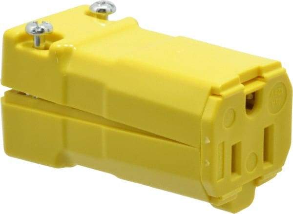 Hubbell Wiring Device-Kellems - 125 VAC, 15 Amp, 5-15R NEMA, Valise, Self Grounding, Commercial, Industrial Grade Connector - 2 Pole, 3 Wire, 1 Phase, 1/2 hp, Nylon, Yellow - Caliber Tooling