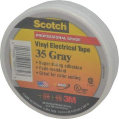 3M - 3/4" x 66', Gray Vinyl Electrical Tape - Series 35, 7 mil Thick, 1,250 V/mil Dielectric Strength, 17 Lb./Inch Tensile Strength - Caliber Tooling