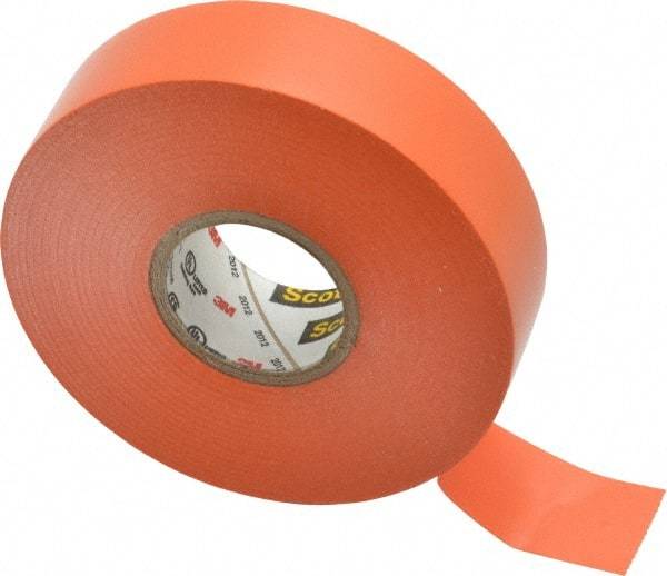 3M - 3/4" x 66', Orange Vinyl Electrical Tape - Series 35, 7 mil Thick, 1,250 V/mil Dielectric Strength, 17 Lb./Inch Tensile Strength - Caliber Tooling