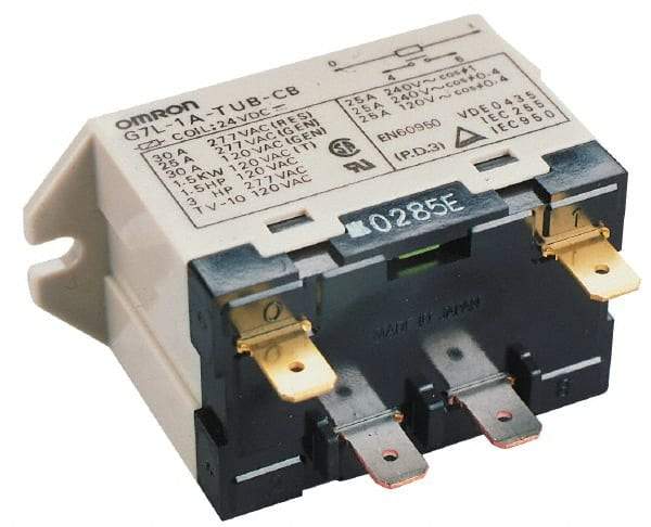 Omron - 1.7 to 2.5 VA Power Rating, Standard Electromechanical Quick Connect General Purpose Relay - 25 Amp at 220 VAC, DPST, 240 VAC, 68.5mm Wide x 47mm High x 33.5mm Deep - Caliber Tooling