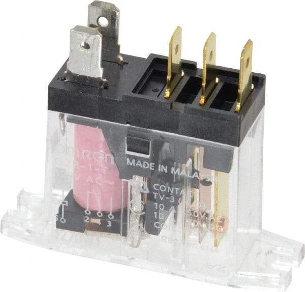 Omron - 5 Pins, 0.9 VA Power Rating, Rectangle Electromechanical Quick Connect General Purpose Relay - 10 Amp at 30 VDC, SPDT, 120 VAC, 45mm Wide x 29.5mm High x 14mm Deep - Caliber Tooling