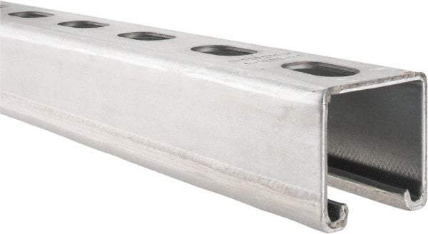 Thomas & Betts - 10' Long x 1-5/8" Wide x 1-5/8" High, 12 Gauge, Strip Steel, Half Slot Framing Channel & Strut - 0.105" Thick, Pre-Galvanized - Caliber Tooling