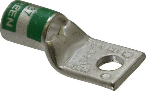 Thomas & Betts - 1 AWG Noninsulated Compression Connection Square Ring Terminal - 1/4" Stud, 1-1/2" OAL x 0.68" Wide, Tin Plated Copper Contact - Caliber Tooling