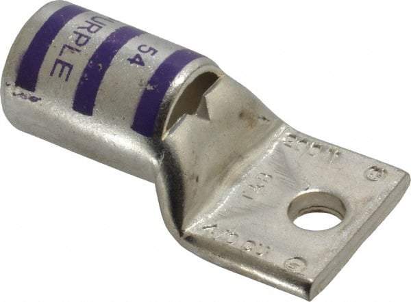 Thomas & Betts - 4/0 AWG Noninsulated Compression Connection Rectangle Ring Terminal - 1/4" Stud, 1.9" OAL x 1.03" Wide, Tin Plated Copper Contact - Caliber Tooling