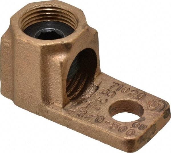 Thomas & Betts - 2/0 AWG Noninsulated Crimp Connection D Shaped Ring Terminal - 1/2" Stud, 2-3/4" OAL, Copper Contact - Caliber Tooling