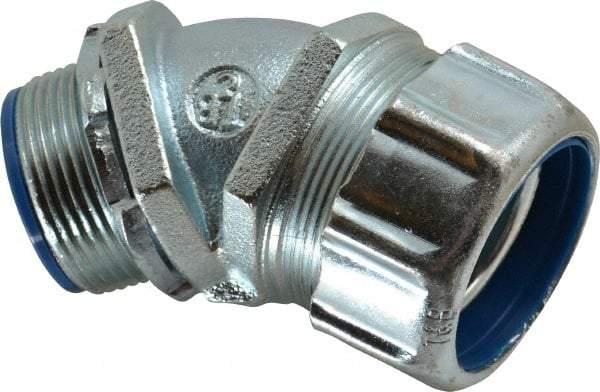 Thomas & Betts - 1-1/4" Trade, Malleable Iron Threaded Angled Liquidtight Conduit Connector - Insulated - Caliber Tooling