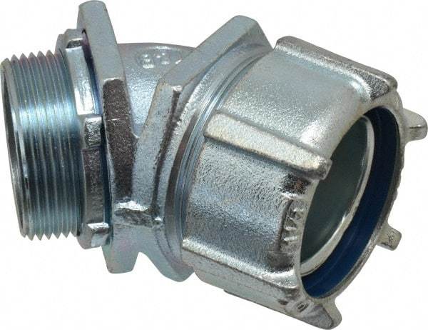 Thomas & Betts - 1-1/2" Trade, Malleable Iron Threaded Angled Liquidtight Conduit Connector - Noninsulated - Caliber Tooling