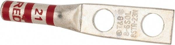 Thomas & Betts - 8 AWG Noninsulated Compression Connection Rectangle Ring Terminal - 1/4" Stud, 2.19" OAL x 0.42" Wide, Tin Plated Copper Contact - Caliber Tooling