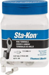 Thomas & Betts - 12-10 AWG Noninsulated Crimp Connection D Shaped Ring Terminal - #6 Stud, 0.82" OAL x 0.31" Wide, Tin Plated Copper Contact - Caliber Tooling