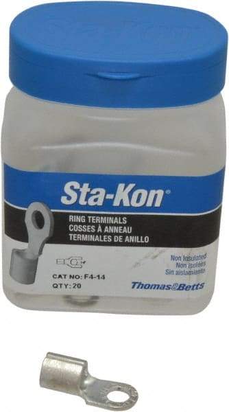 Thomas & Betts - 4 AWG Noninsulated Crimp Connection Circular Ring Terminal - 1/4" Stud, 1.16" OAL x 0.48" Wide, Tin Plated Copper Contact - Caliber Tooling