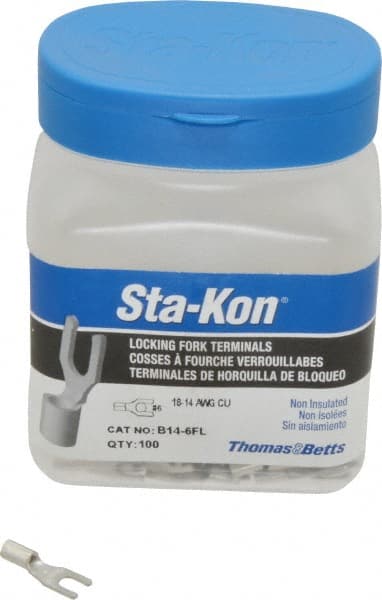 Thomas & Betts - #6 Stud, 18 to 14 AWG Compatible, Noninsulated, Crimp Connection, Locking Fork Terminal - Caliber Tooling