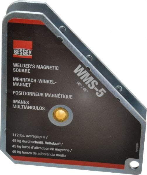 Bessey - 3-3/4" Wide x 3/4" Deep x 4-3/8" High Magnetic Welding & Fabrication Square - 112 Lb Average Pull Force - Caliber Tooling