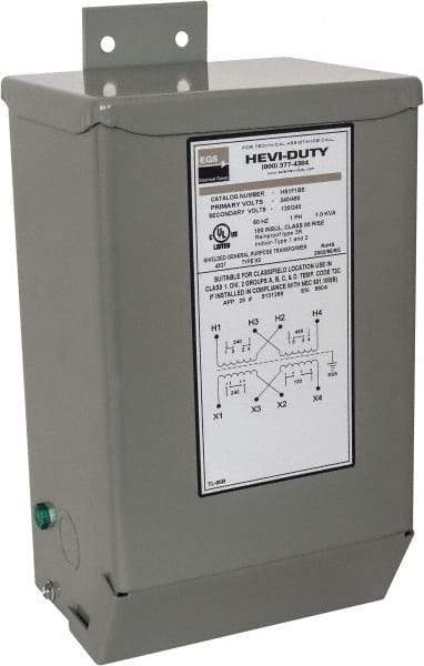 Sola/Hevi-Duty - 1 Phase, 240-480 Volt Input, 120/240 Volt Output, 60 Hz, 1 kVA, General Purpose Transformer - 4, 12, 3R, 4X NEMA Rating, 239°F Temp Rise, 6 Inch Wide x 5 Inch Deep x 10 Inch High, Indoor, Outdoor, Wall Mount - Caliber Tooling