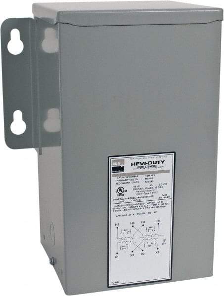 Sola/Hevi-Duty - 1 Phase, 240-480 Volt Input, 120/240 Volt Output, 60 Hz, 2 kVA, General Purpose Transformer - 4, 12, 3R, 4X NEMA Rating, 239°F Temp Rise, 10 Inch Wide x 7 Inch Deep x 12 Inch High, Indoor, Outdoor, Wall Mount - Caliber Tooling