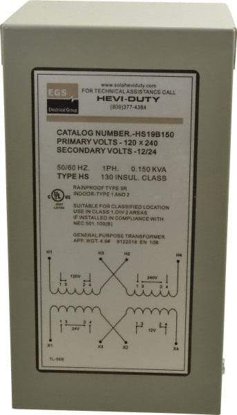 Sola/Hevi-Duty - 120/240 Input Volt, 12/24 Output Volt, 60 Hz, Buck Boost Transformer - 1 Phase, 4 Inch Wide x 4 Inch Deep, cULus Listed E77014 - Caliber Tooling