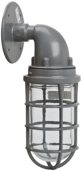 Hubbell Killark - 150 Watt, 2,800 Lumen, 120-240 Volt, Incandescent Wall Pack Light Fixture - Glass Lens, Aluminum Housing, Gray, Wall Mount, 4-5/8" Deep x 7-5/8" High x 4-1/4" Wide - Caliber Tooling