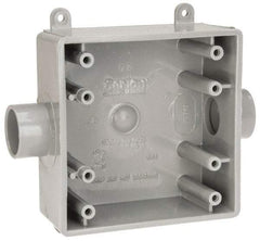 Thomas & Betts - 2 Gang, (2) 3/4" Knockouts, PVC Square Switch Box - 4.62" Overall Height x 4.62" Overall Width x 1.98" Overall Depth, Weather Resistant - Caliber Tooling