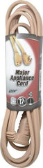 Southwire - 12', 14/3 Gauge/Conductors, Beige Indoor Extension Cord - 1 Receptacle, 15 Amps, 125 Volts, UL SPT-3, NEMA 5-15R - Caliber Tooling