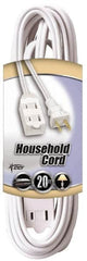 Southwire - 20', 16/2 Gauge/Conductors, White Indoor Extension Cord - 1 Receptacle, 13 Amps, 125 VAC, UL SPT-2, NEMA 1-15P, 1-15R x 3 - Caliber Tooling