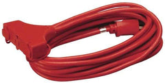 Southwire - 25', 14/3 Gauge/Conductors, Red Indoor & Outdoor Extension Cord - 1 Receptacle, 15 Amps, 125 VAC, UL SJTW-A, NEMA 5-15P, 5-15R x 3 - Caliber Tooling