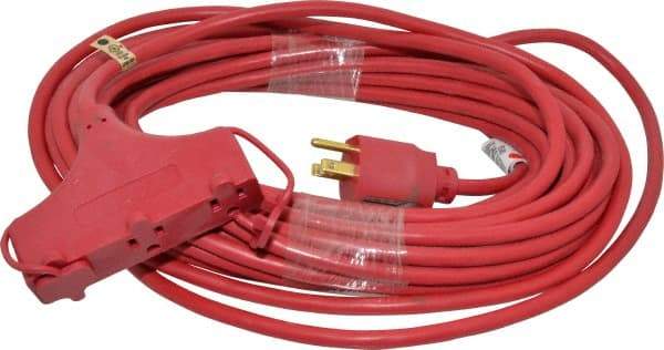 Southwire - 50', 14/3 Gauge/Conductors, Red Indoor & Outdoor Extension Cord - 1 Receptacle, 15 Amps, 125 VAC, UL SJTW-A, NEMA 5-15P, 5-15R x 3 - Caliber Tooling