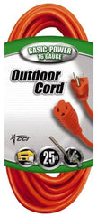 Southwire - 25', 16/3 Gauge/Conductors, Orange Indoor & Outdoor Extension Cord - 1 Receptacle, 13 Amps, 125 VAC, UL SJTW, NEMA 5-15P, 5-15R - Caliber Tooling