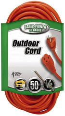 Southwire - 50', 16/3 Gauge/Conductors, Orange Indoor & Outdoor Extension Cord - 1 Receptacle, 13 Amps, 125 VAC, UL SJTW, NEMA 5-15P, 5-15R - Caliber Tooling