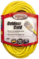 Southwire - 50', 12/3 Gauge/Conductors, Yellow Indoor & Outdoor Extension Cord - 1 Receptacle, 15 Amps, 125 VAC, UL SJTW, NEMA 5-15P, 5-15R - Caliber Tooling