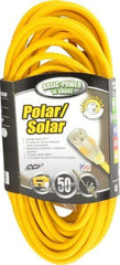 Southwire - 50', 16/3 Gauge/Conductors, Yellow Outdoor Extension Cord - 1 Receptacle, 13 Amps, 125 VAC, UL SJEOOW, NEMA 5-15P, 5-15R - Caliber Tooling