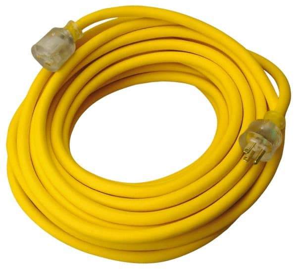 Southwire - 50', 14/3 Gauge/Conductors, Yellow Outdoor Extension Cord - 1 Receptacle, 15 Amps, 125 VAC, UL SEOOW, NEMA 5-15P, 5-15R - Caliber Tooling