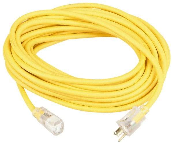 Southwire - 100', 10/3 Gauge/Conductors, Yellow Outdoor Extension Cord - 1 Receptacle, 15 Amps, 125 VAC, UL SJEOOW, NEMA 5-15P, 5-15R - Caliber Tooling