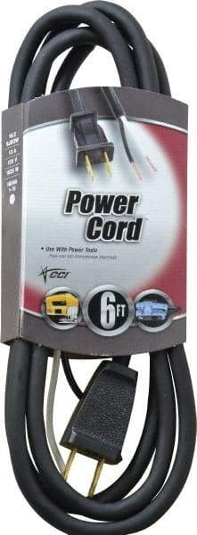 Southwire - 6', 16/2 Gauge/Conductors, Black Outdoor Replacement Cord - 1 Receptacle, 13 Amps, 125 VAC, UL SJEOOW, NEMA 1-15P - Caliber Tooling